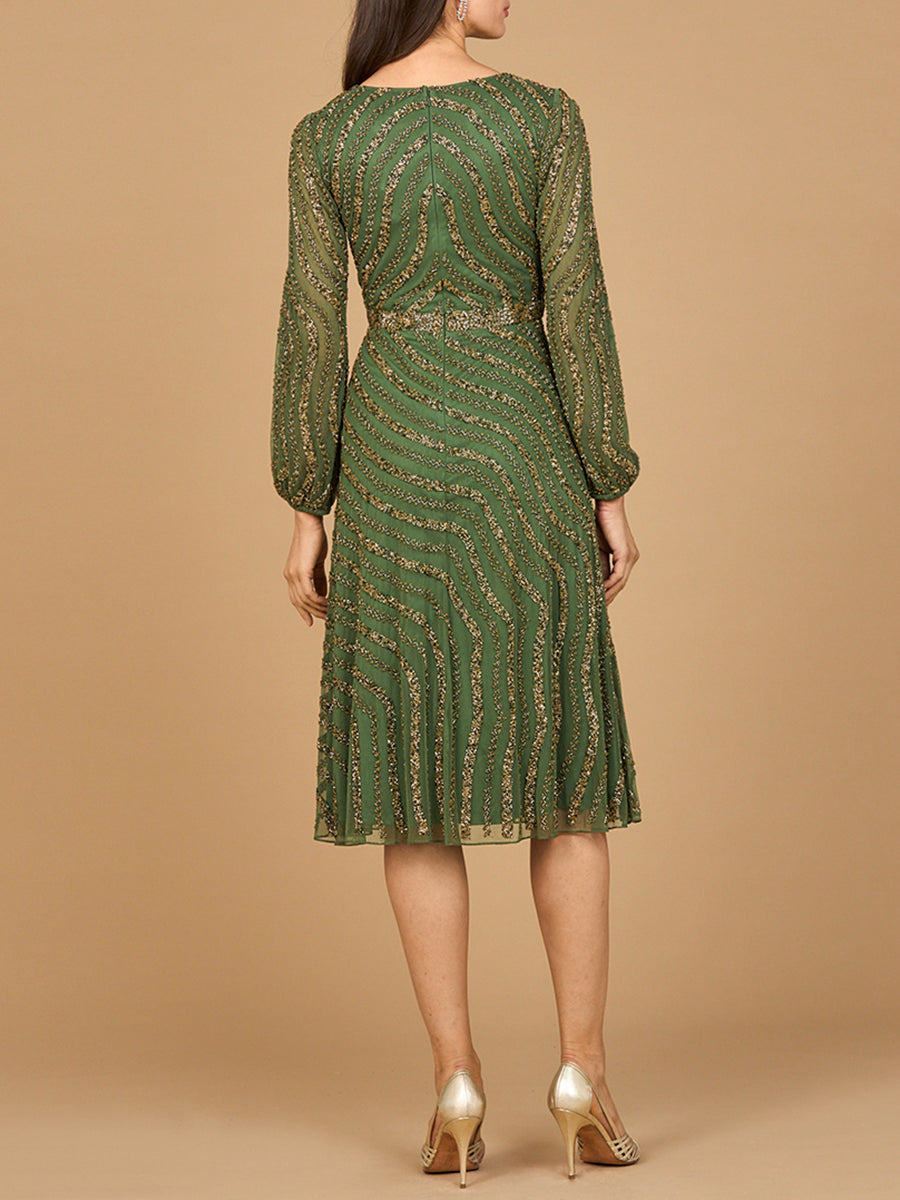 Beaded Midi Dress with Long Sleeves by Lara New York