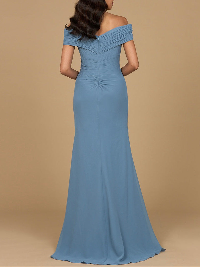 Off Shoulder Elegant Chiffon Gown by Lara New York