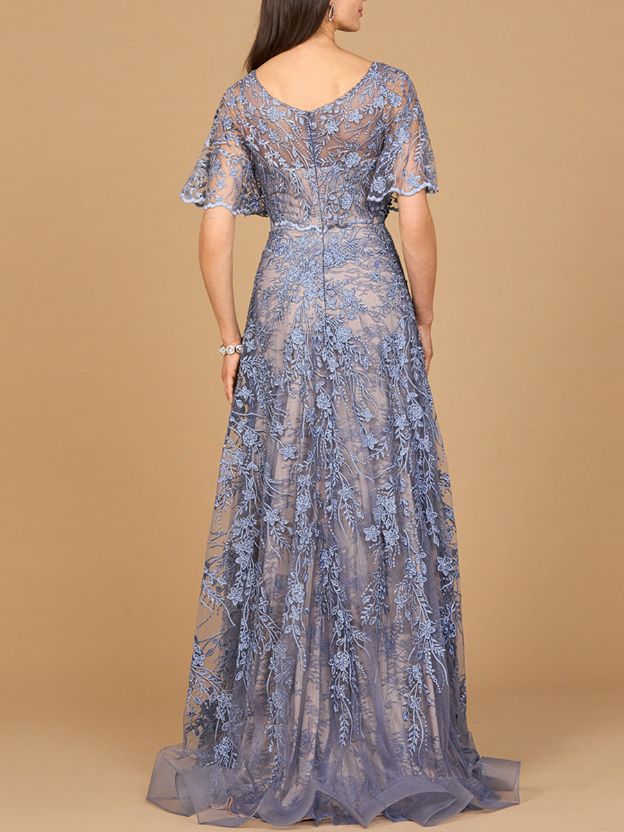 Elegant Cape Sleeve A-line Gown by Lara New York