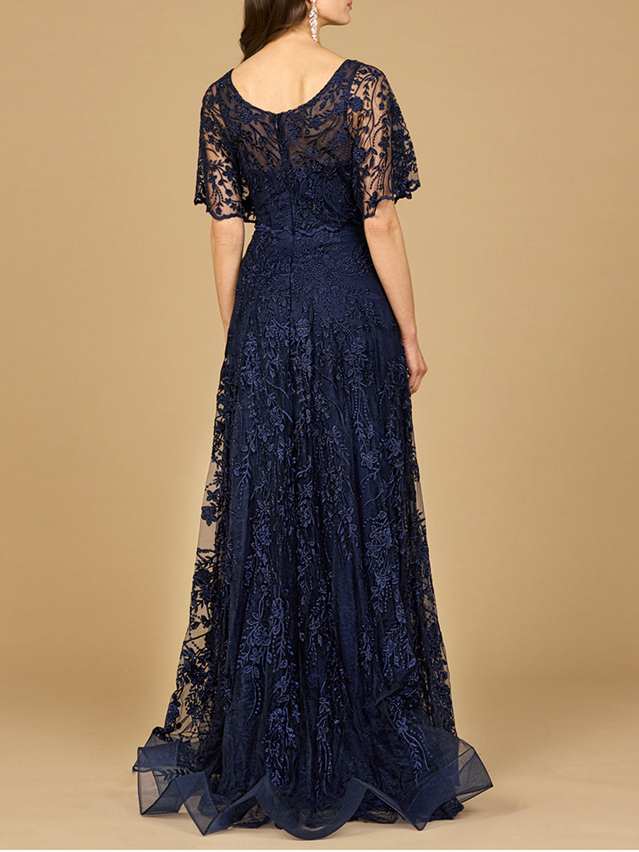 Elegant Cape Sleeve A-line Gown by Lara New York