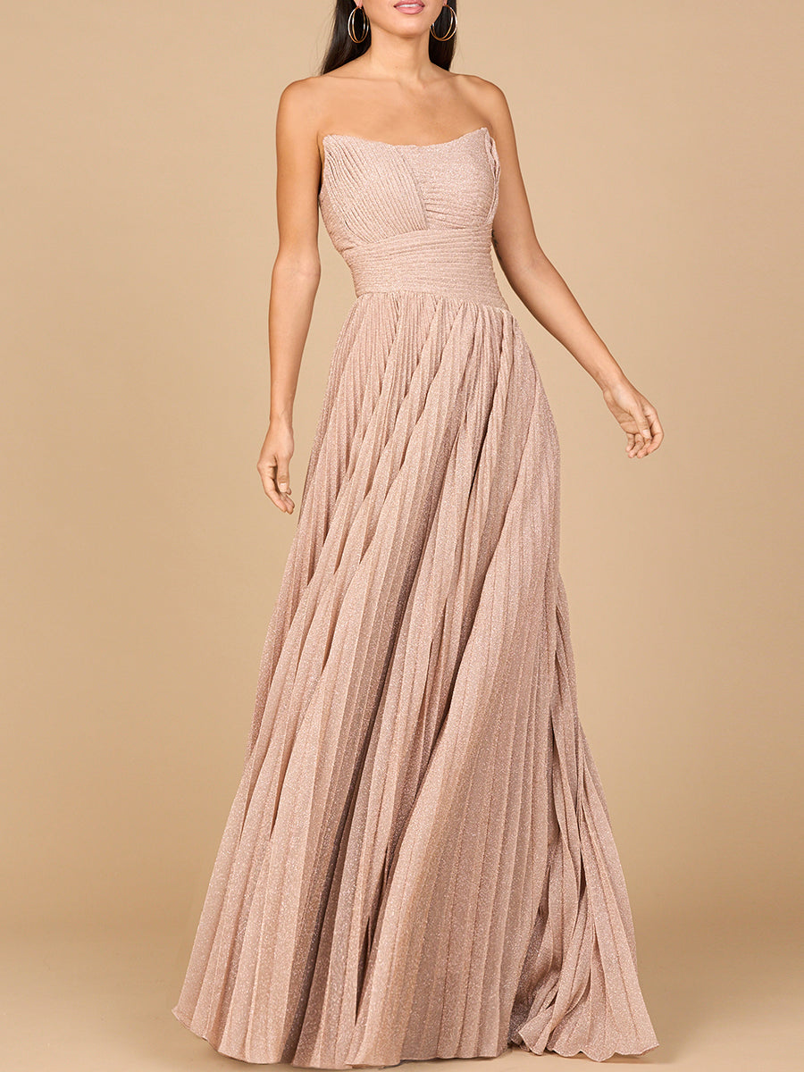 Flowing Pleated, Strapless Dress by Lara New York