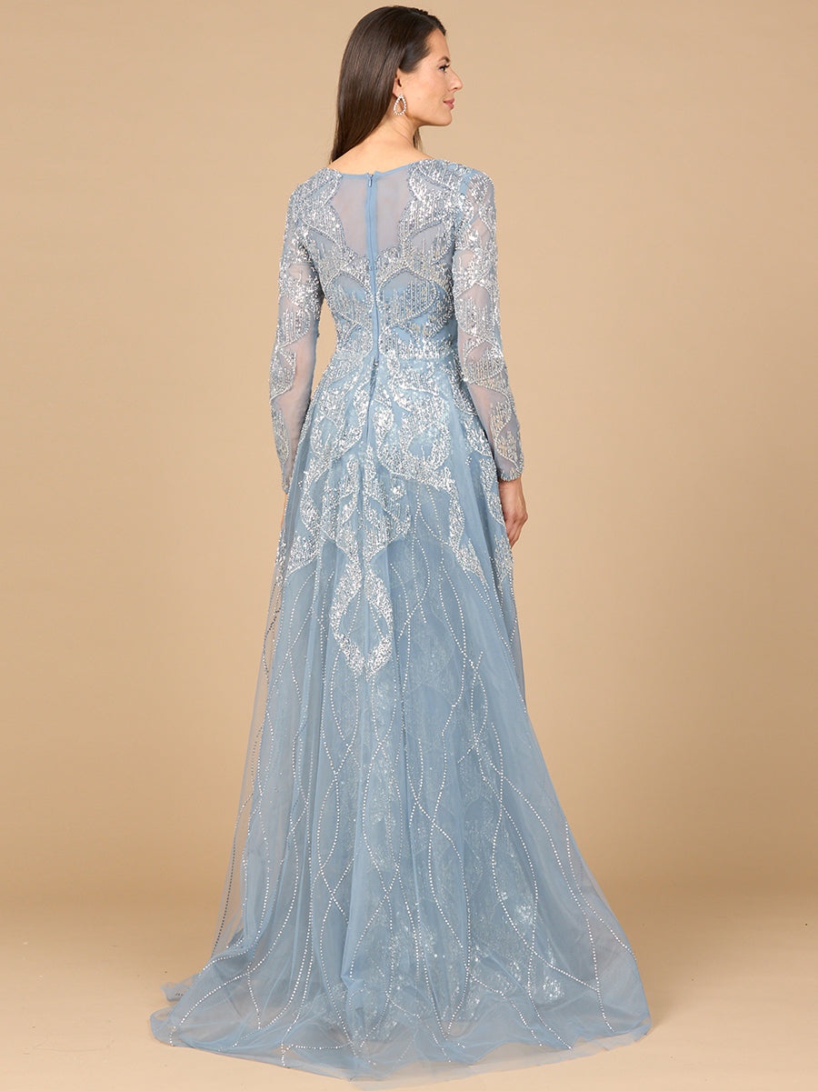 Long Sleeve Gown with Overskirt & High Neck by Lara New York