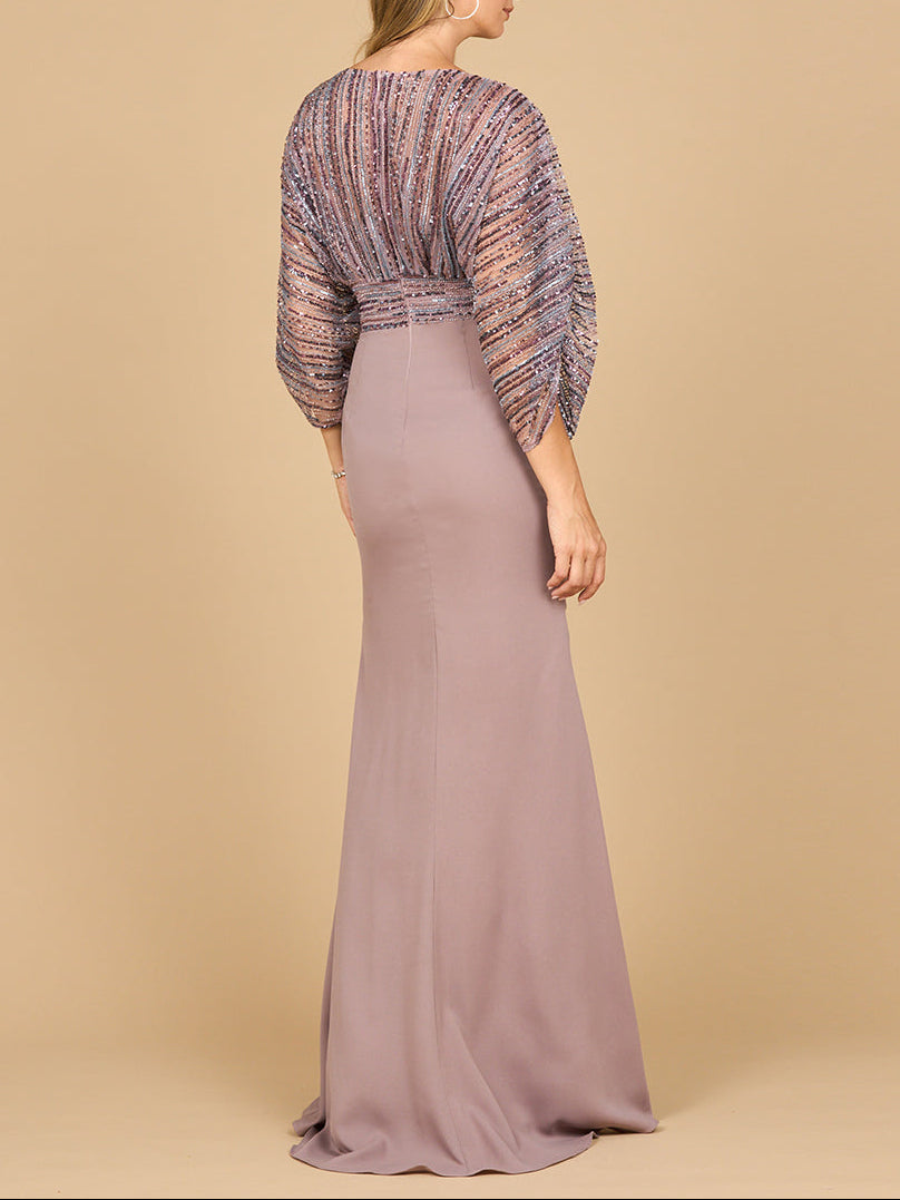 Lara 28950- Draped Skirt Gown with Cape Sleeves by Lara New York