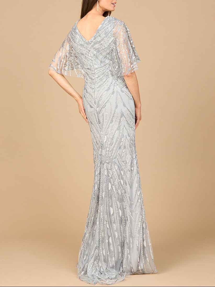 Cape Sleeve Mermaid Gown by Lara New York
