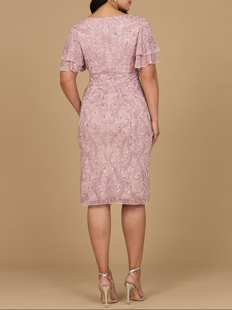 Beaded Midi Dress with Cape Sleeves by Lara New York