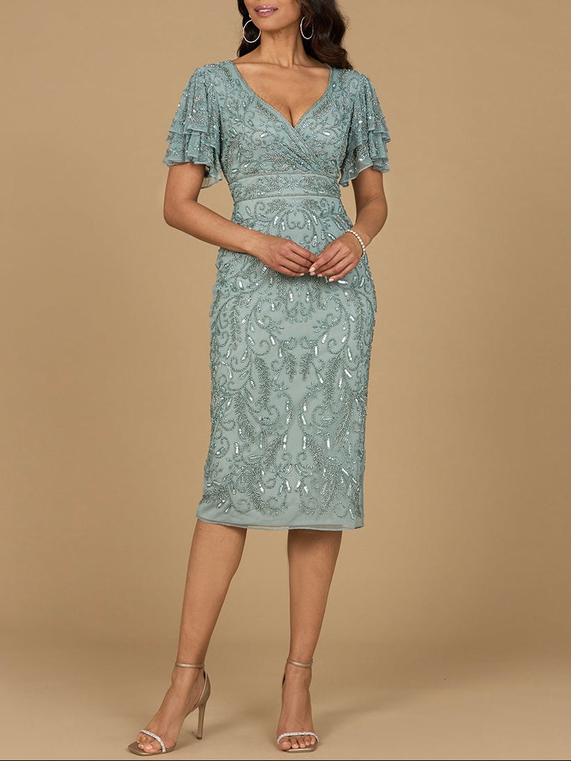 Beaded Midi Dress with Cape Sleeves by Lara New York