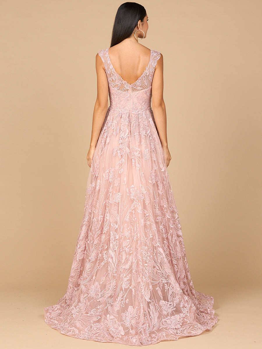Overskirt Lace Fitted V-Neck Gown by Lara New York