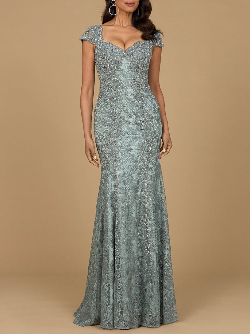 Fitted Lace Mermaid Gown by Lara New York