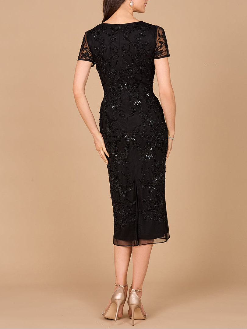 Beaded Midi Dress with Cap Sleeves by Lara New York