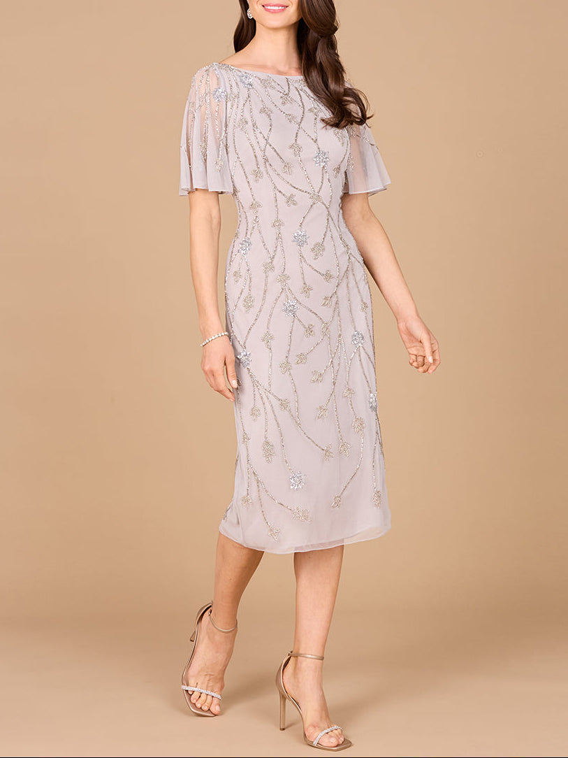 Beaded Midi Dress with Cape Sleeves by Lara New York