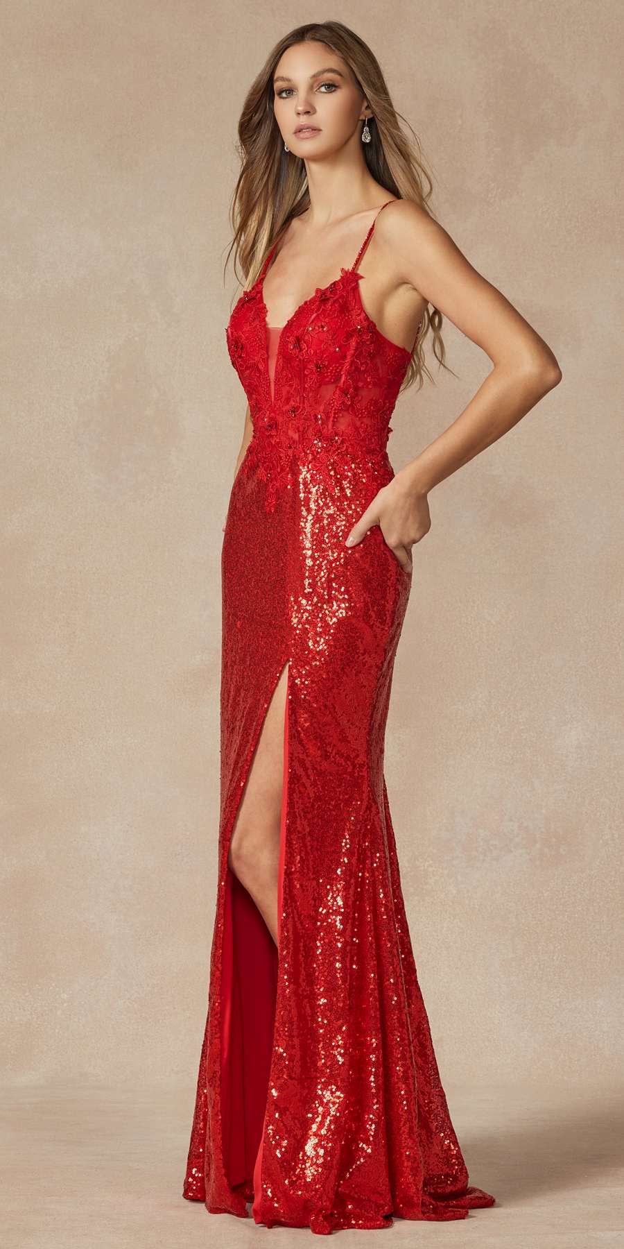 Juliet 289 Long Machine Sequin Gown with Corset Bodice Prom Gown by DiscountDressShop