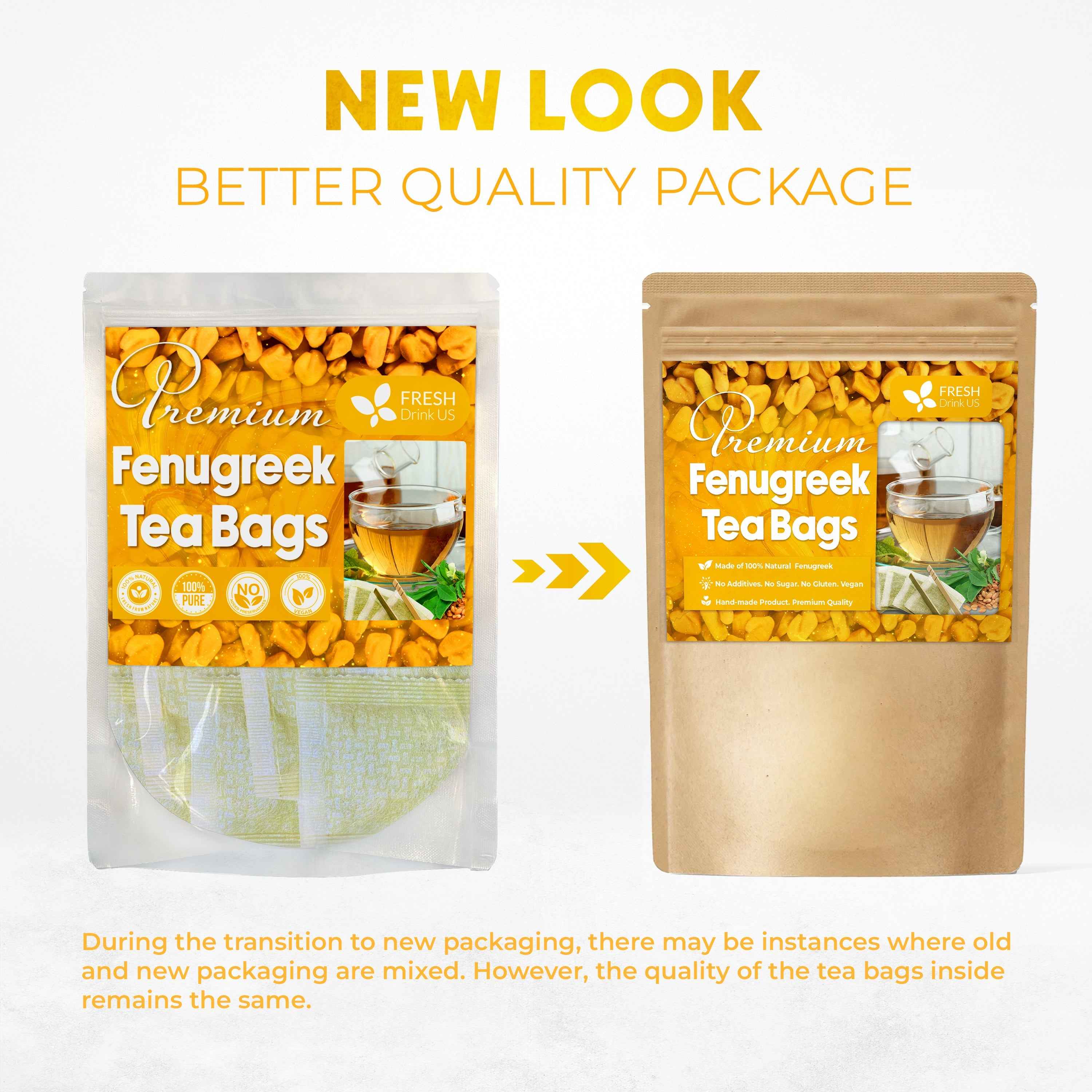 Premium Fenugreek Tea Bags. No Sugar, No Caffeine, No Gluten, Vegan. (30 Tea Bags)