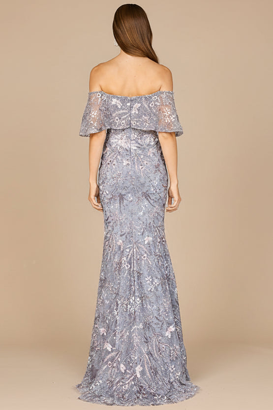 Elegant Off Shoulder Embellished Gown by Lara New York