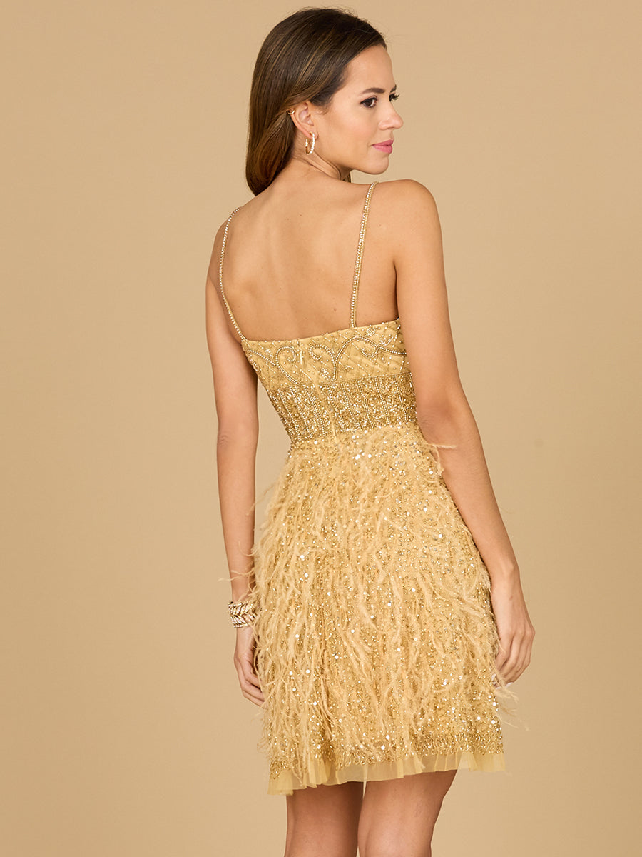 Beaded, Feather Cocktail Short by Lara New York