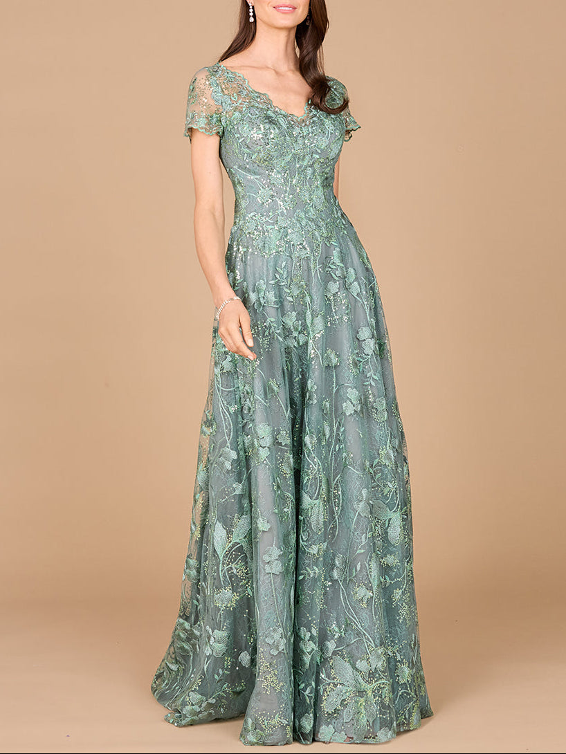 Tonal Lace Ballgown by Lara New York