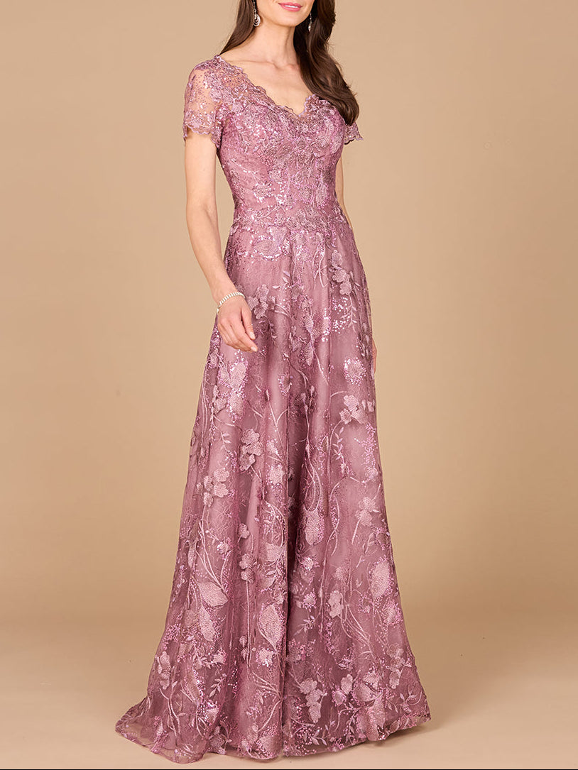 Tonal Lace Ballgown by Lara New York