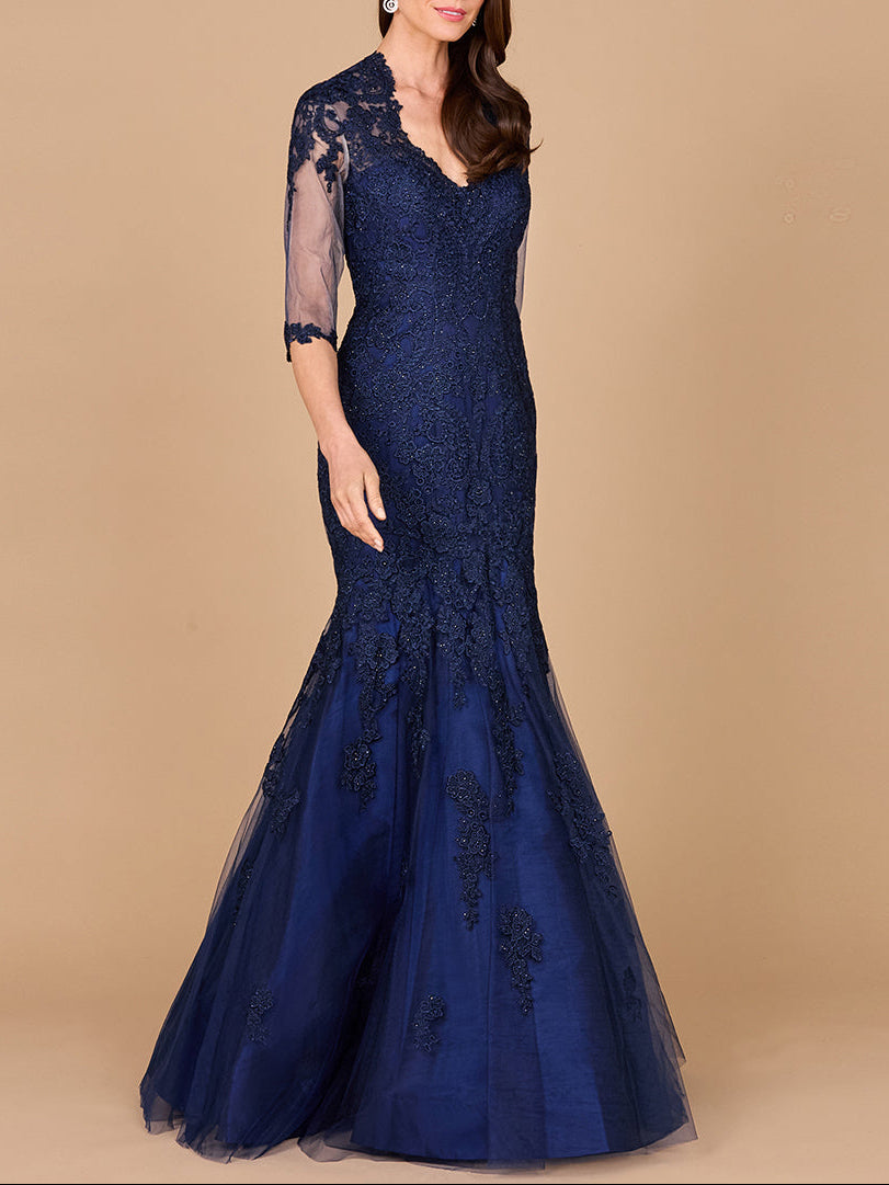 Long Sleeve, Mermaid Lace Gown by Lara New York