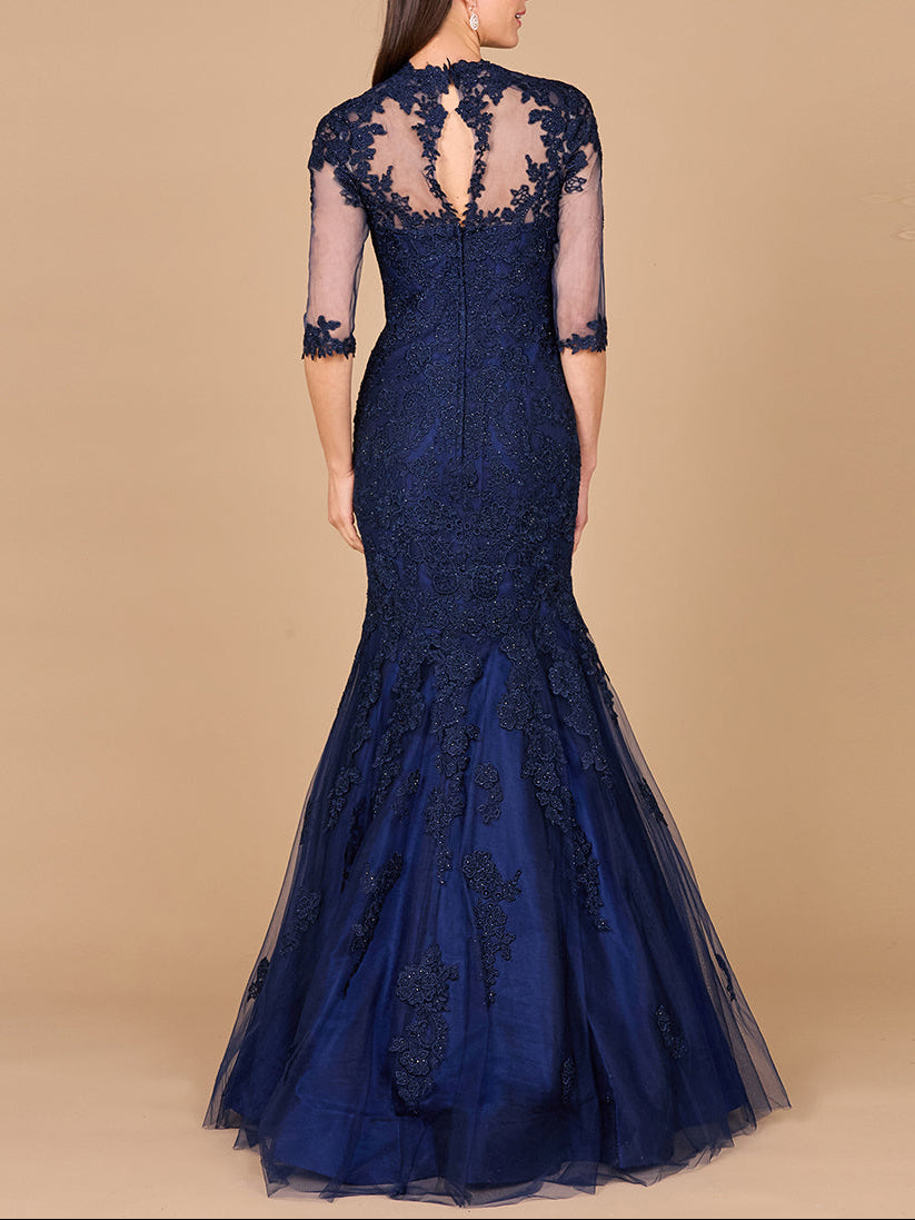 Long Sleeve, Mermaid Lace Gown by Lara New York