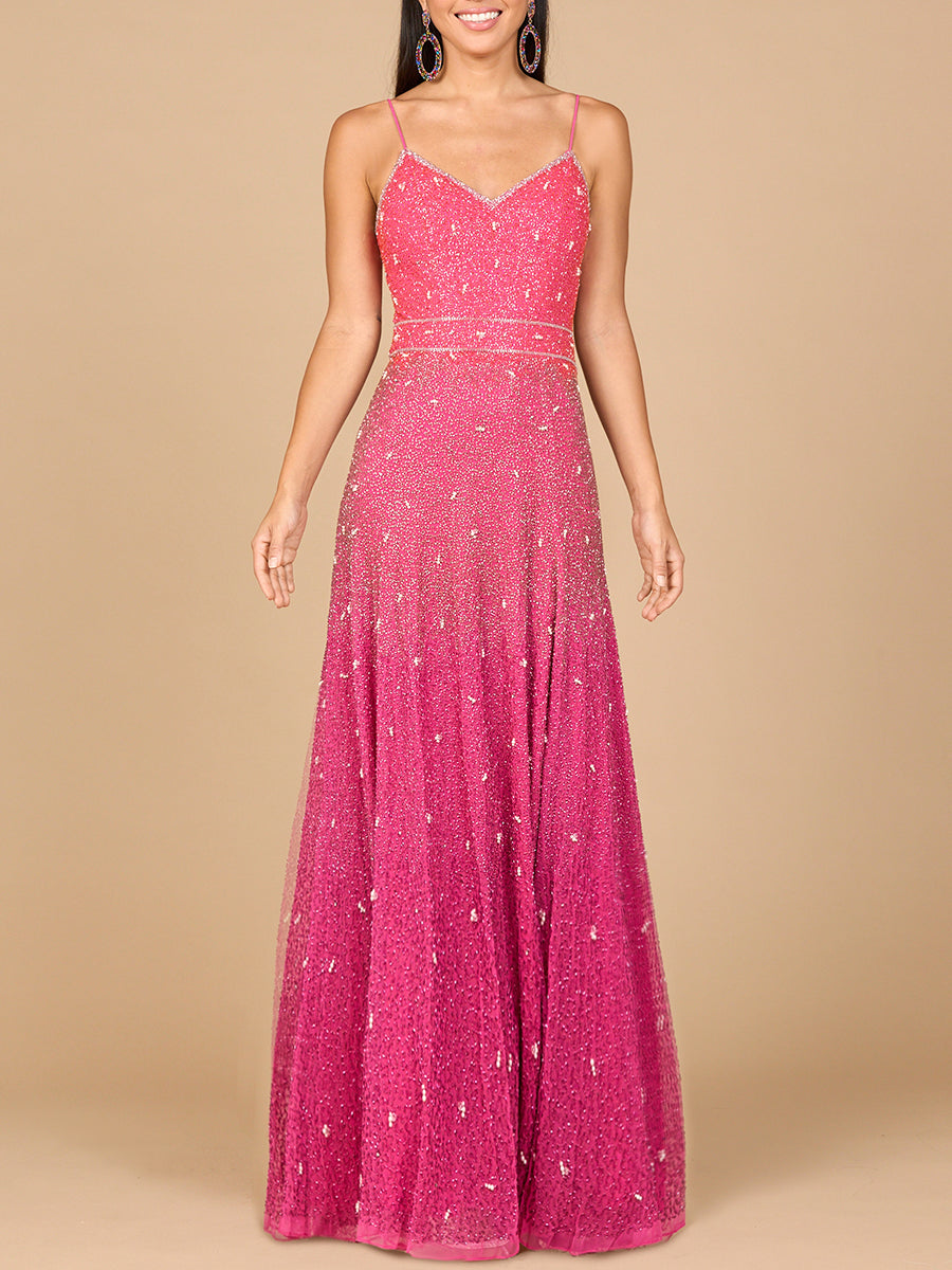 Ombre Beaded Gown - OUTLET by Lara New York