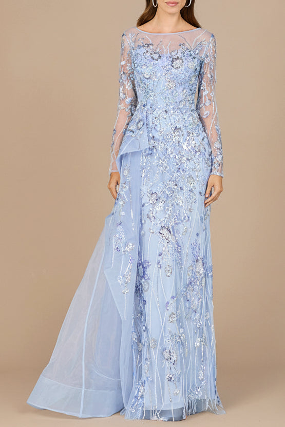 Asymmetrical Overlay Gown with Sleeves by Lara New York