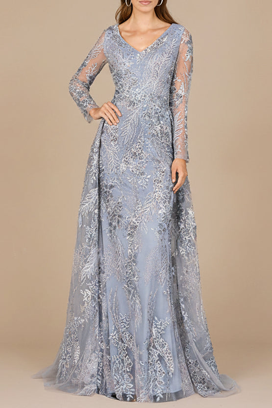 Lace Long Sleeve Gown with Overskirt by Lara New York