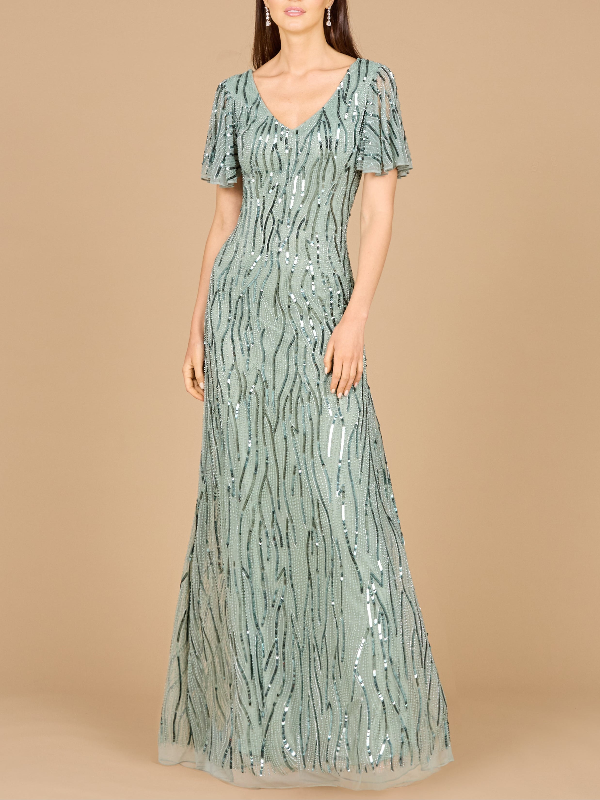 Beaded Gown With Cape Sleeves by Lara New York