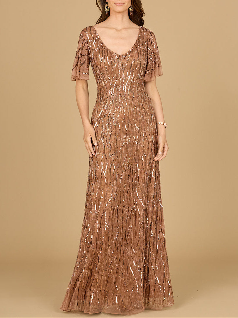 Beaded Gown With Cape Sleeves by Lara New York