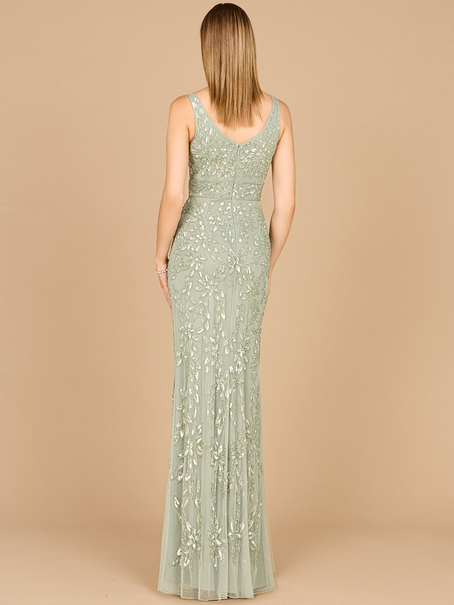 Embellished Gown with Slit - OUTLET by Lara New York