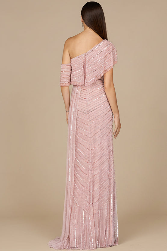 Off Shoulder Sheath Beaded Gown by Lara New York