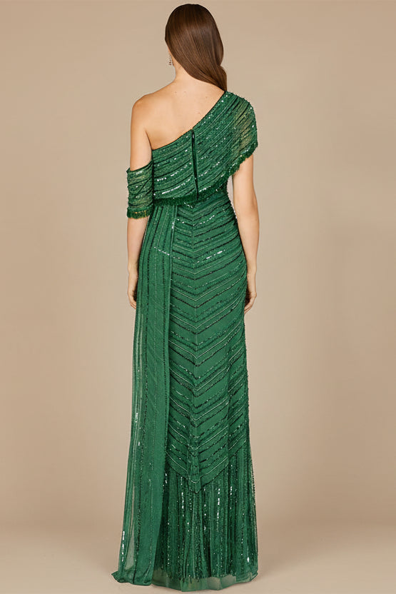 Off Shoulder Sheath Beaded Gown by Lara New York