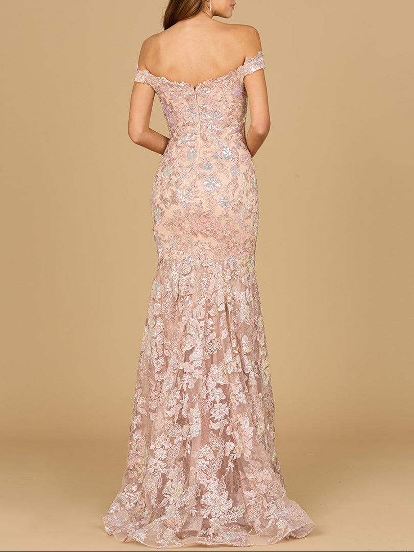 Off Shoulder Mermaid Beaded Gown by Lara New York
