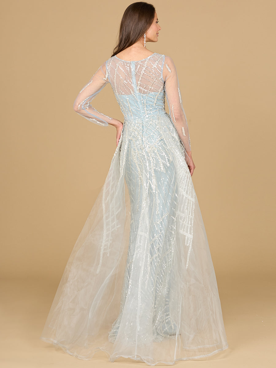 Long Sleeve Lace Gown with Tulle Overskirt by Lara New York