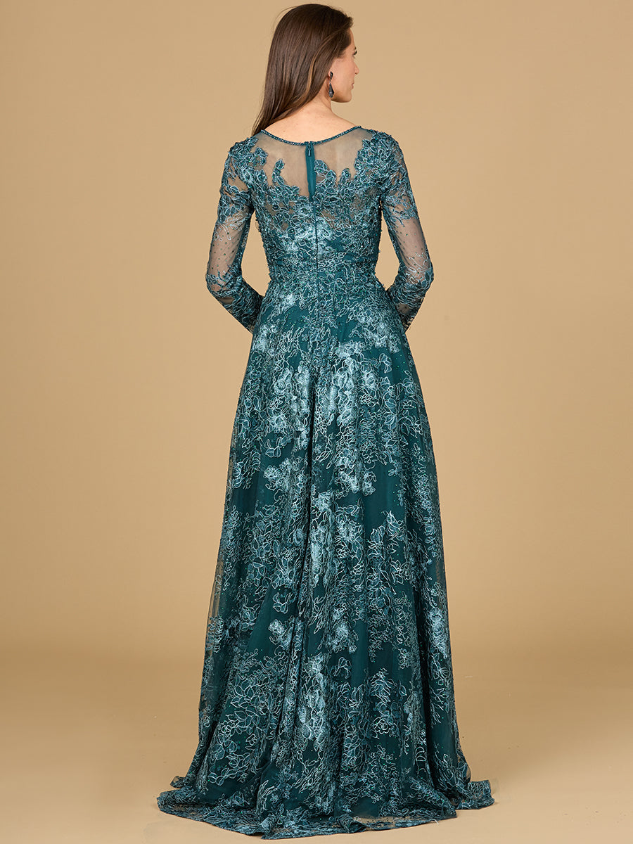Long Sleeve, Illusion Neck Gown by Lara New York