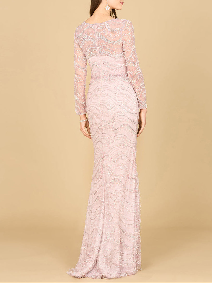 Long Sleeve Lace Fitted Gown by Lara New York