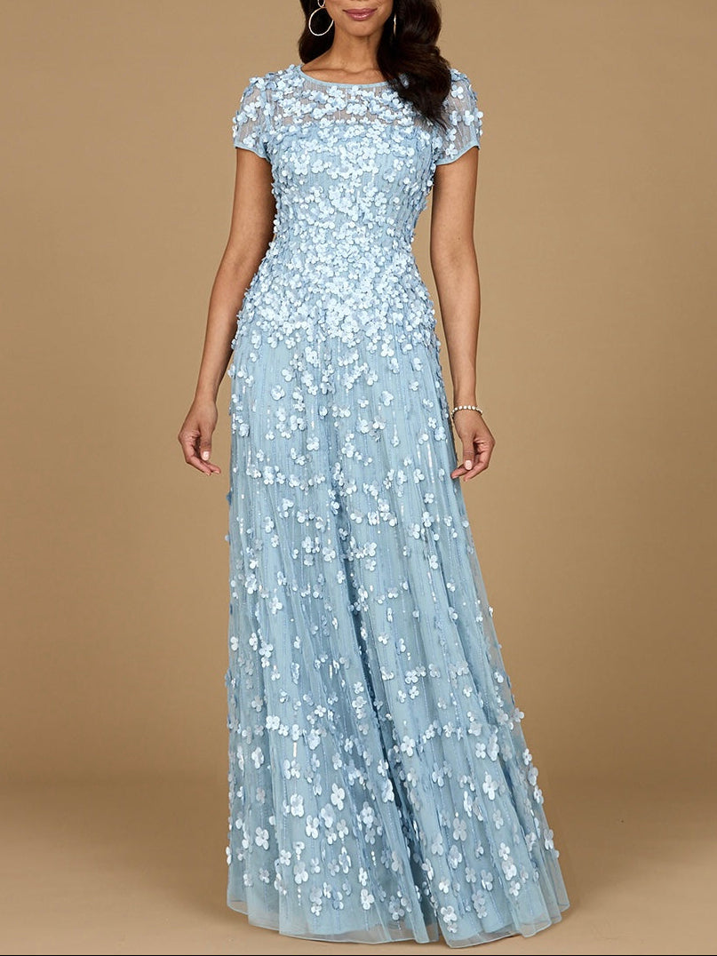 3D Floral Embellished Cap Sleeve Gown | 29181 by Lara New York