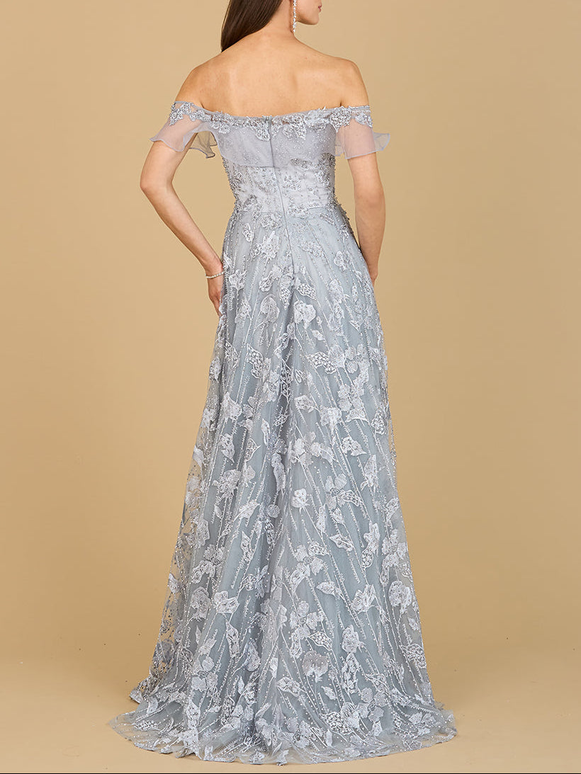 Flutter Off Shoulder Lace Gown by Lara New York