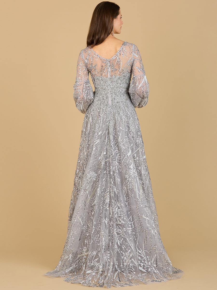 V Neckline Long Sleeve Gown by Lara New York