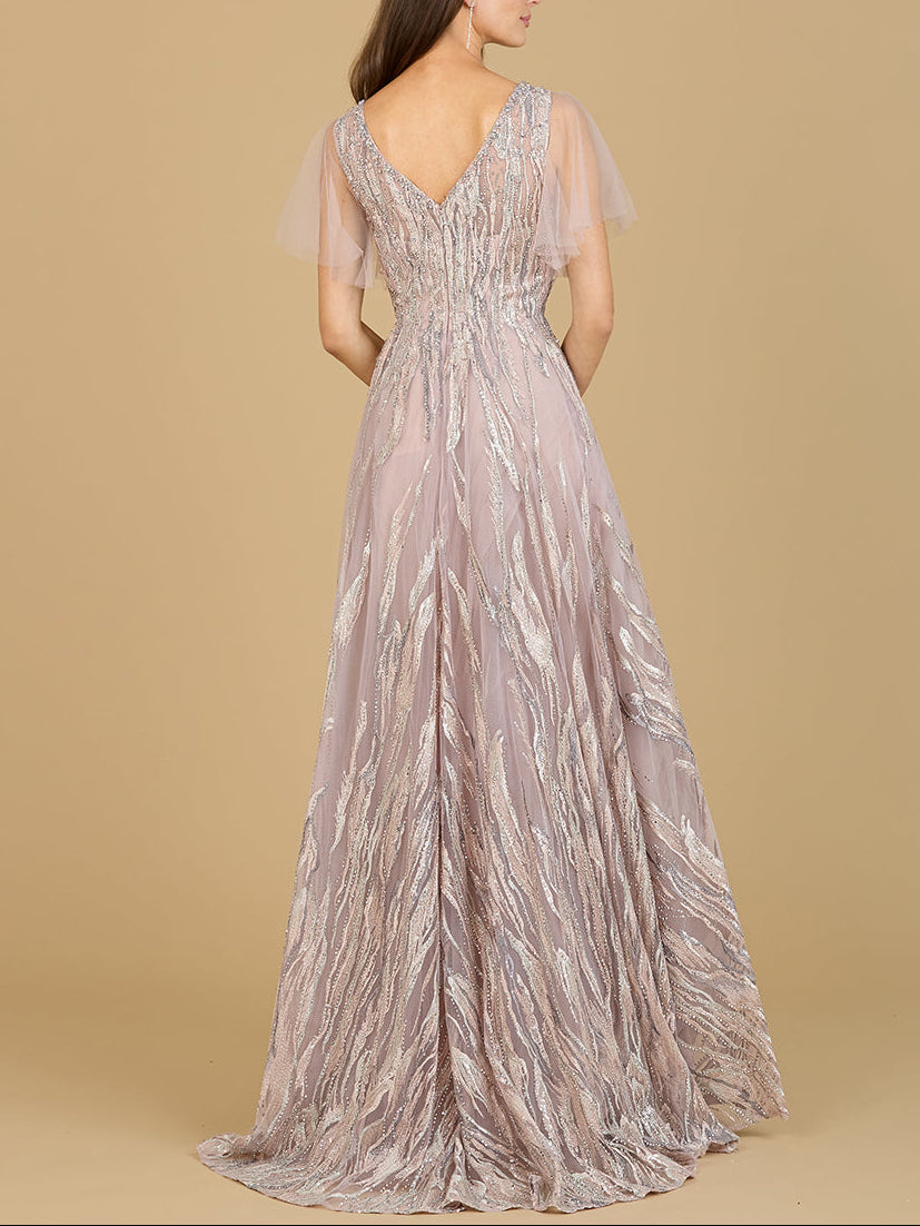 Cape Sleeve V-Neck Gown - OUTLET by Lara New York