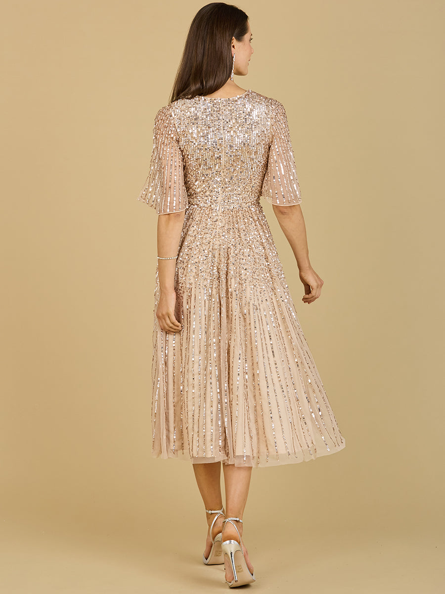 Flowing, Sequin Midi Dress with Short Sleeves | 29221 by Lara New York