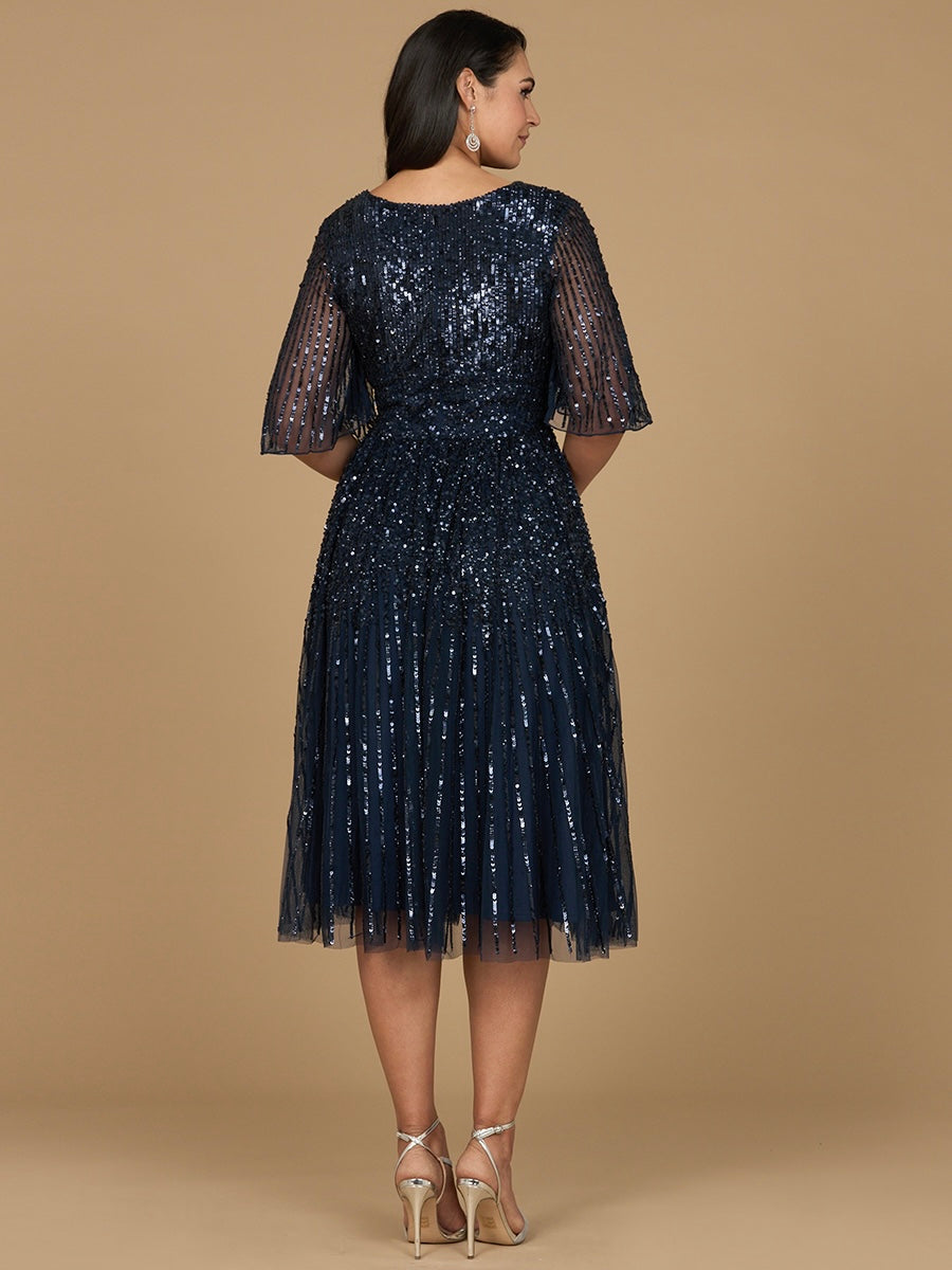Flowing, Sequin Midi Dress with Short Sleeves | 29221 by Lara New York