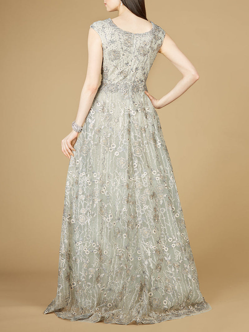 Cap Sleeve V-Neck Lace A-line Gown by Lara New York