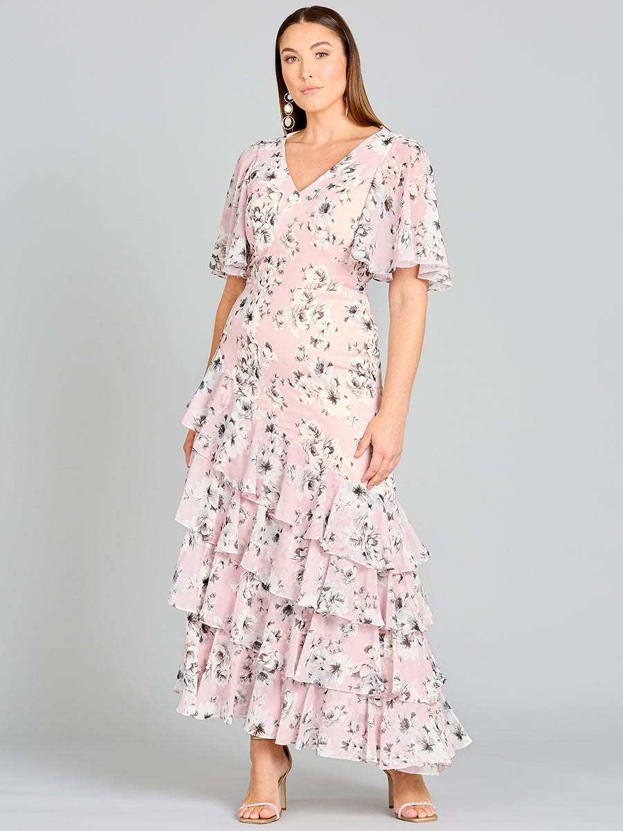 Cape Sleeve Print Dress- OUTLET by Lara New York