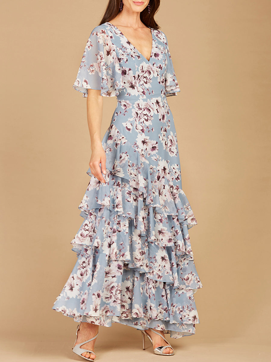 Cape Sleeve Print Dress- OUTLET by Lara New York