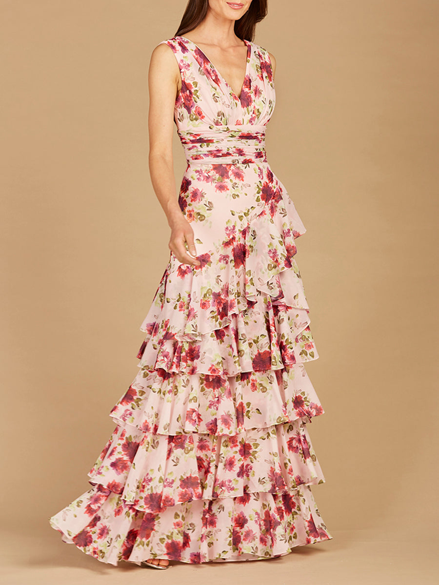 Ruffle Skirt Print Dress - OUTLET by Lara New York