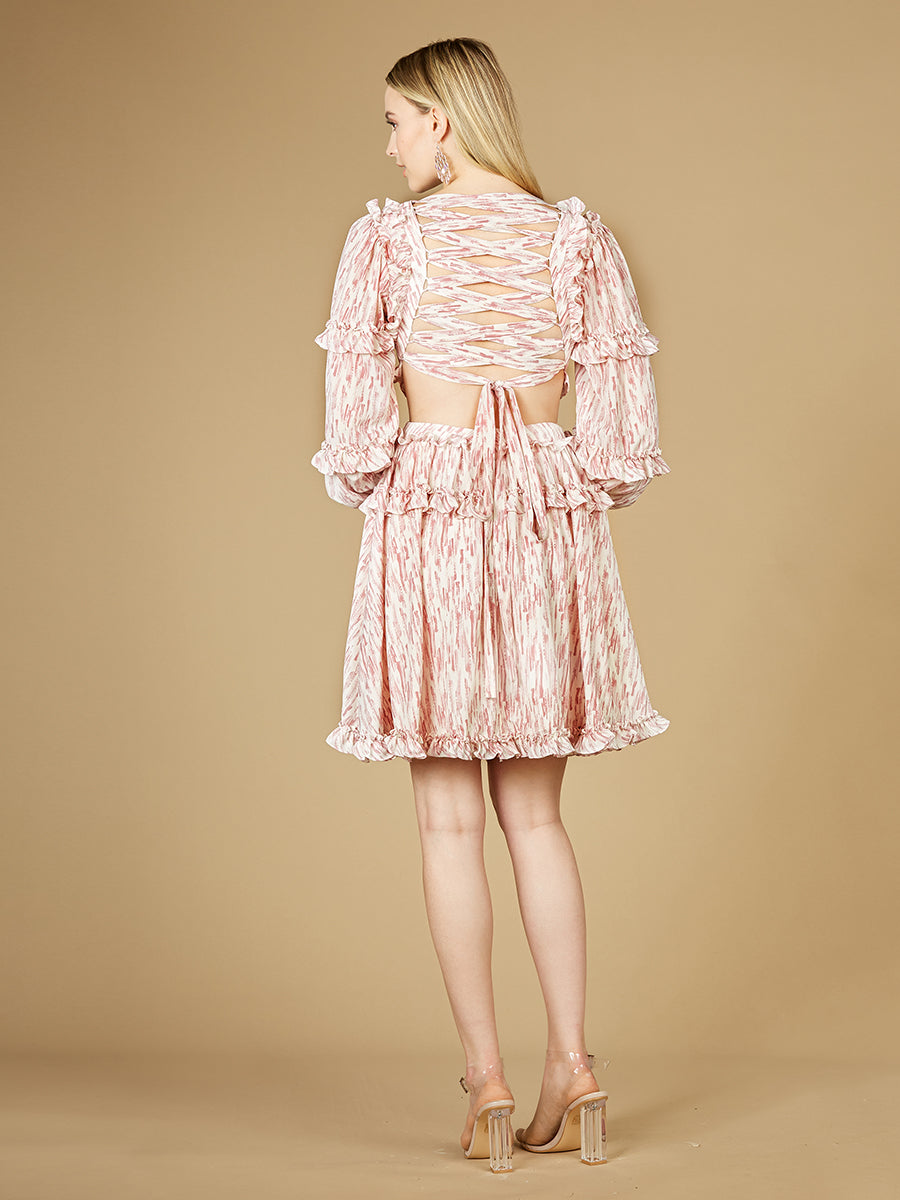 Print Cocktail Short with Cutout and Lace Up Back OUTLET by Lara New York