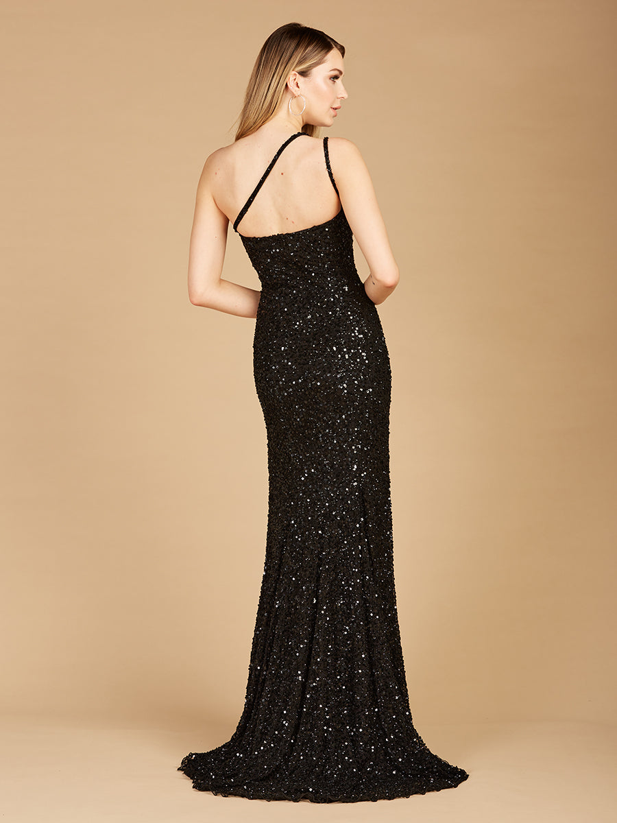 One-Shoulder Beaded Gown with Slit by Lara New York