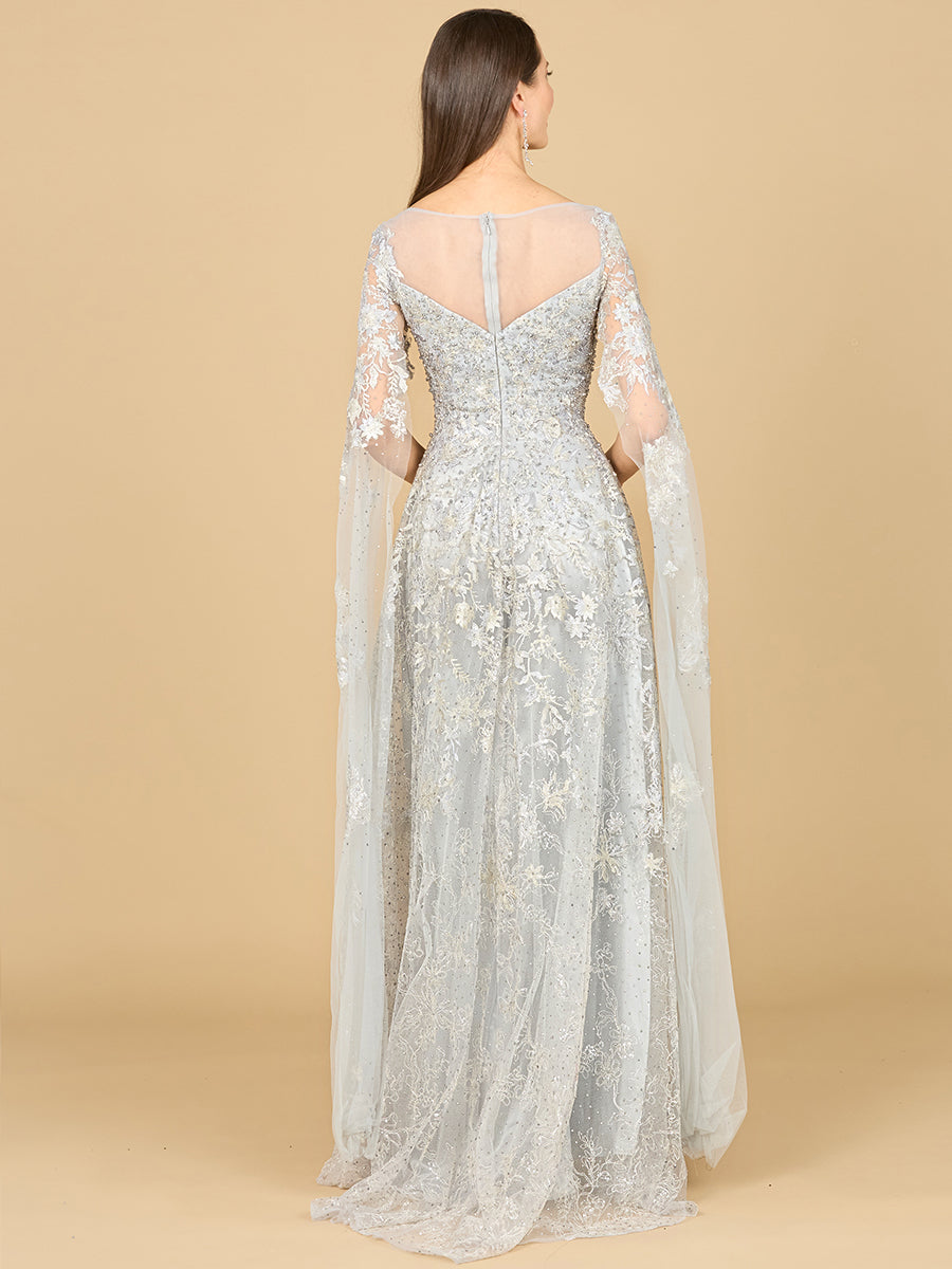 Lace Gown with Cape Sleeves, Sweetheart Neckline | 29300 by Lara New York