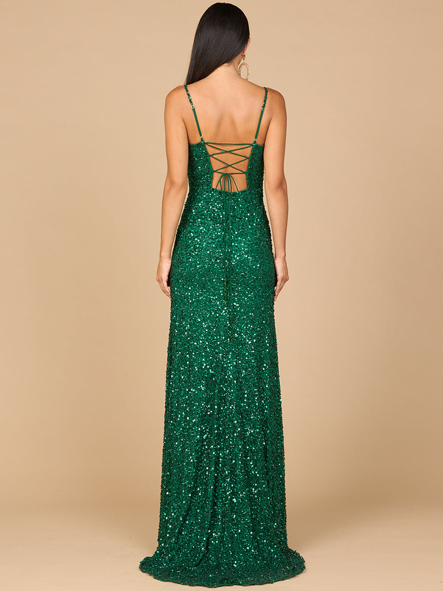 Beaded V Neck Dress with Slit | 29310 by Lara New York