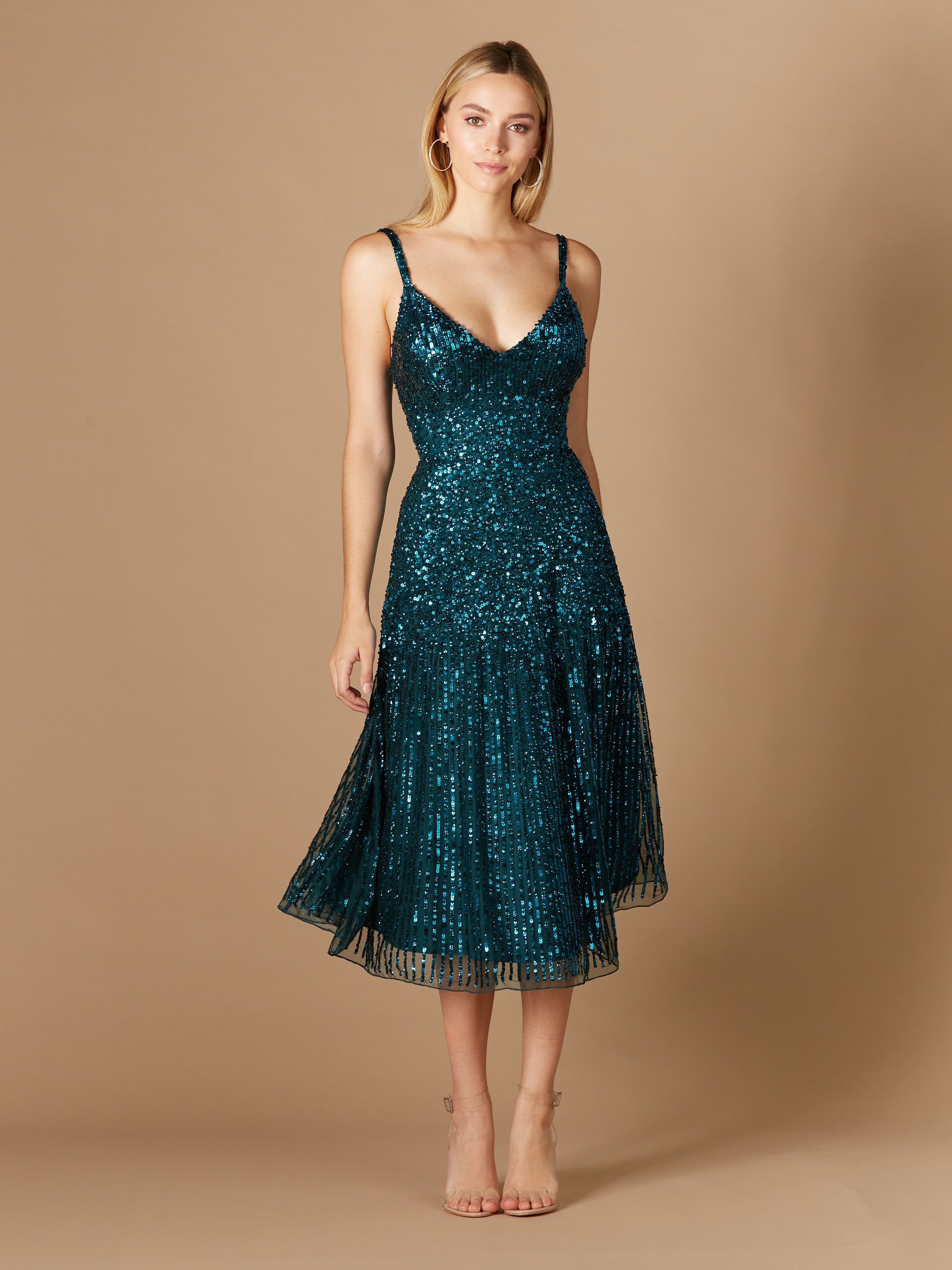 Flowing, Sequin Midi Dress by Lara New York