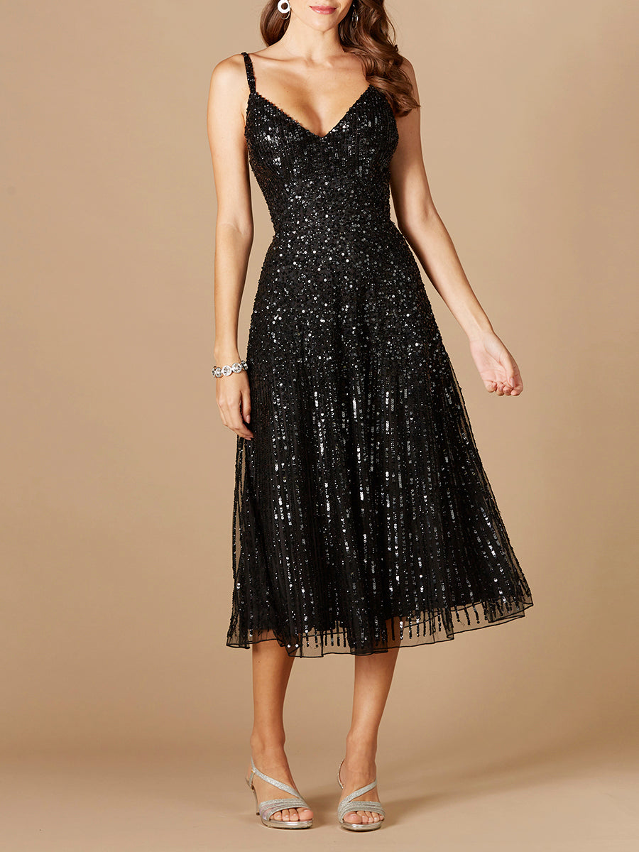 Flowing, Sequin Midi Dress by Lara New York